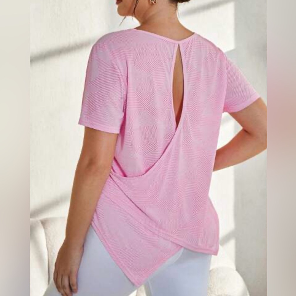 SHEIN Pink Asymmetrical Cut Out Tee